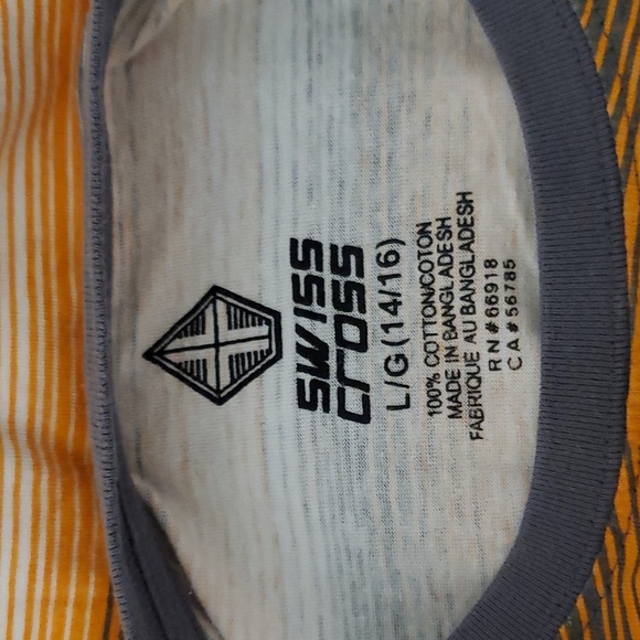 L/G 14/16 GRAY POCKET ORANGE WHITE AND GRAY STRIPED SHORTSLEEVE 100%COTTON TEE - Picture 5 of 5